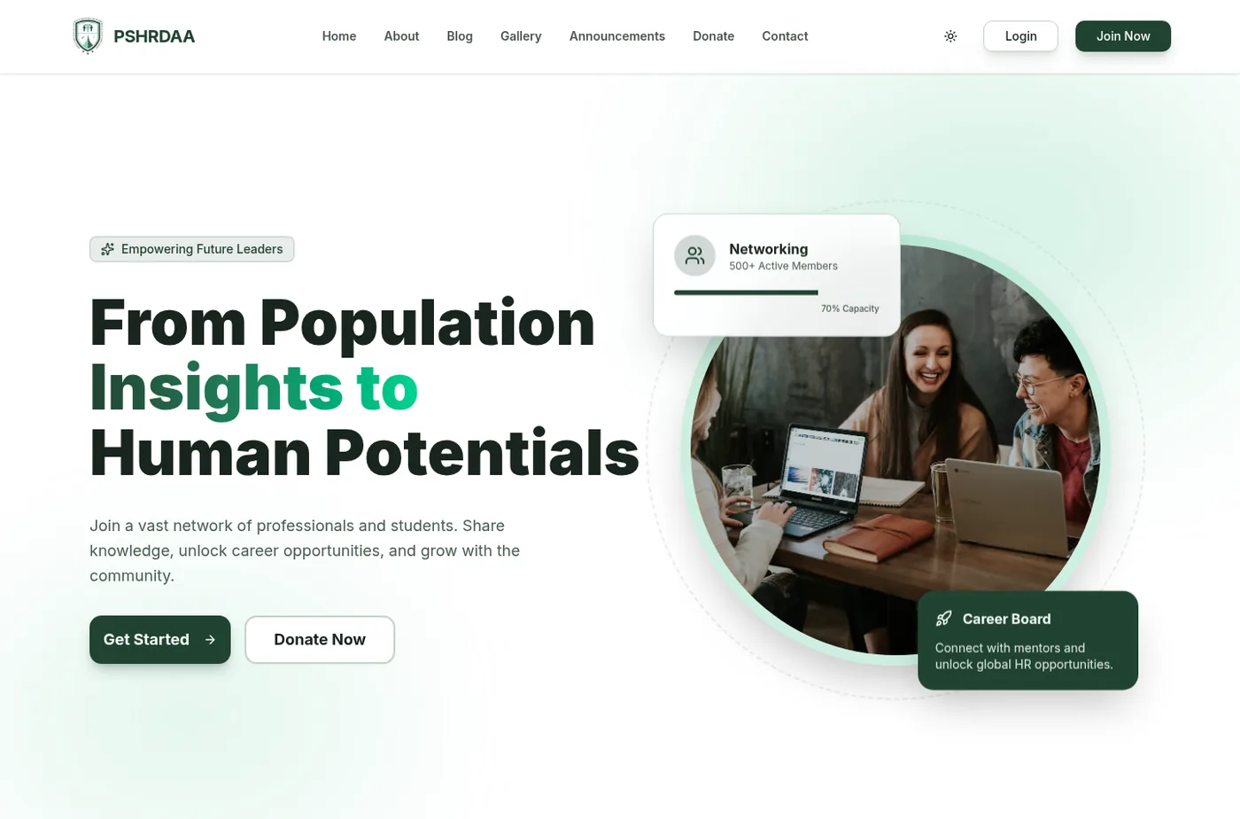 The member-facing PSHRDAA platform we built for a 25-year-old alumni network