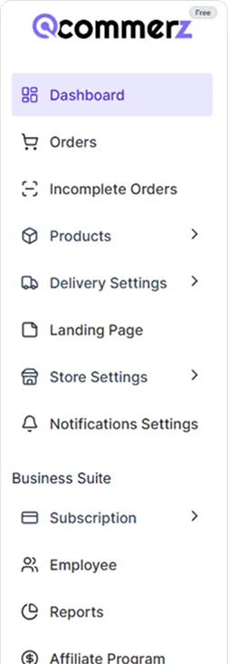 qCommerz admin sidebar navigation