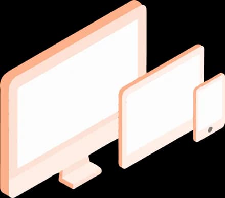 Isometric illustration of one layout rendered on a monitor, a laptop, and a tablet