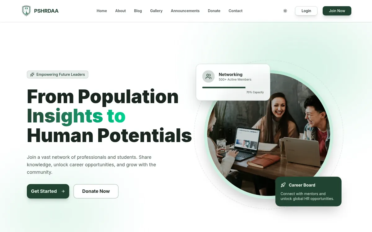PSHRDAA homepage screenshot