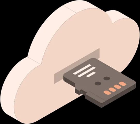 Isometric illustration of a storage chip slotting into a cloud
