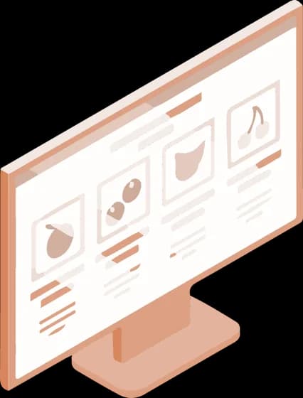 Isometric illustration of a desktop monitor showing a laid-out web page